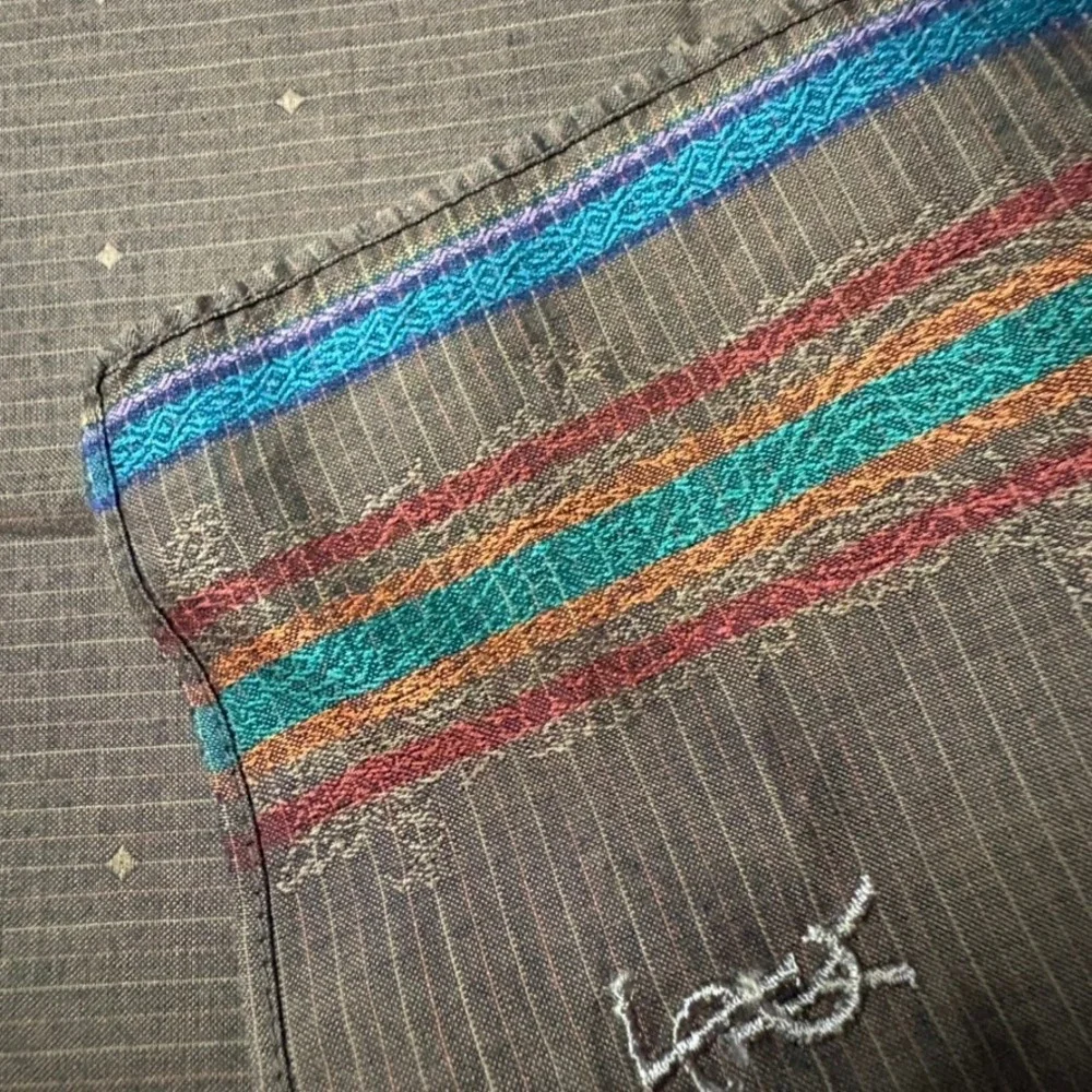 Vtg YVES SAINT LAURENT Scarf Handkerchief Geometric Brown 18